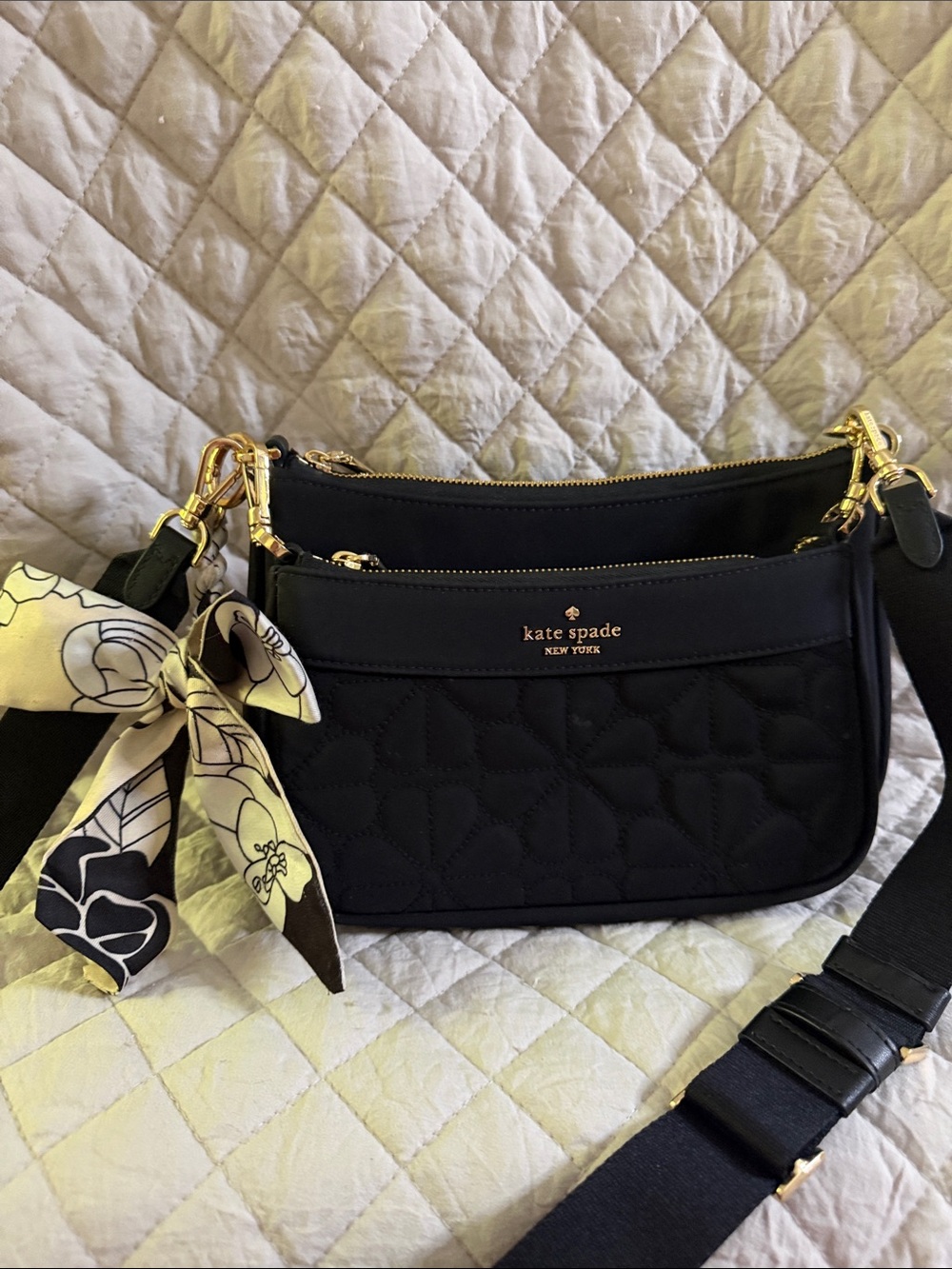 kate spade Black Quilted Crossbody with Gold Hardware